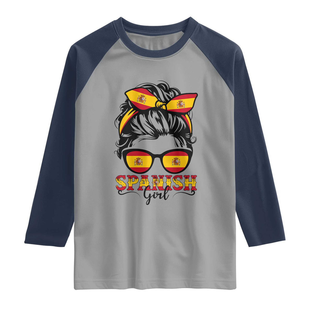 Espana Spain Messy Bun Girl Spanish Flag Raglan Shirt