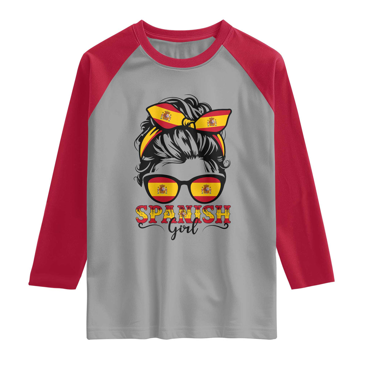 Espana Spain Messy Bun Girl Spanish Flag Raglan Shirt