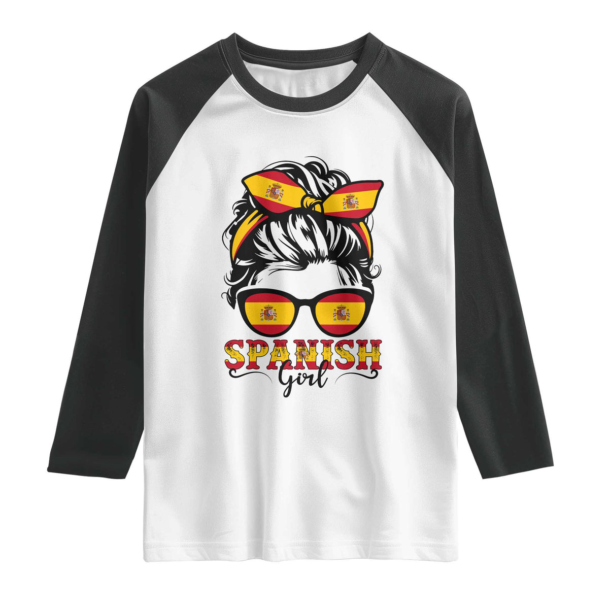 Espana Spain Messy Bun Girl Spanish Flag Raglan Shirt