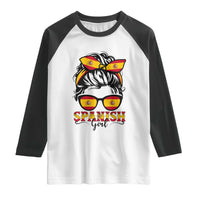 Espana Spain Messy Bun Girl Spanish Flag Raglan Shirt