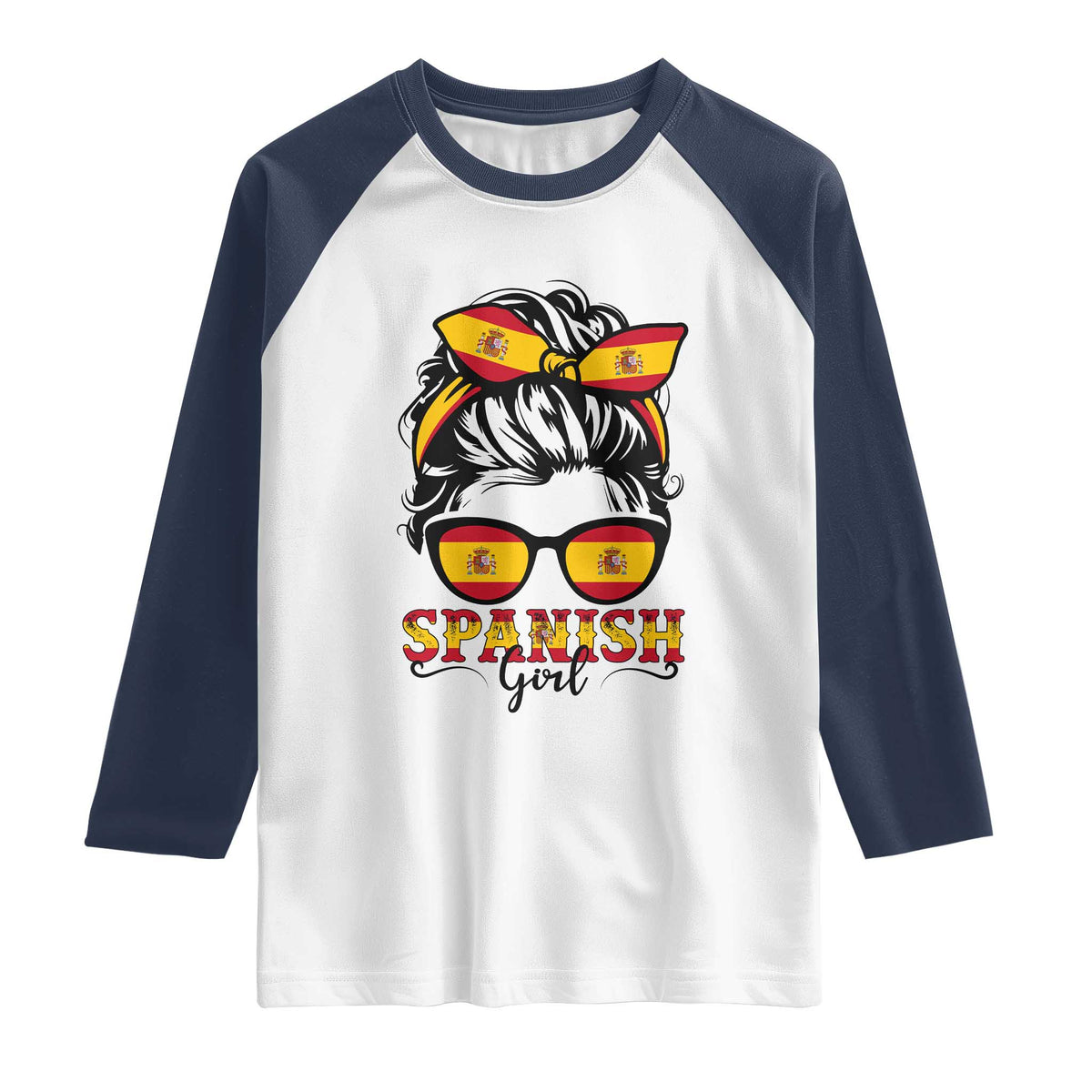Espana Spain Messy Bun Girl Spanish Flag Raglan Shirt