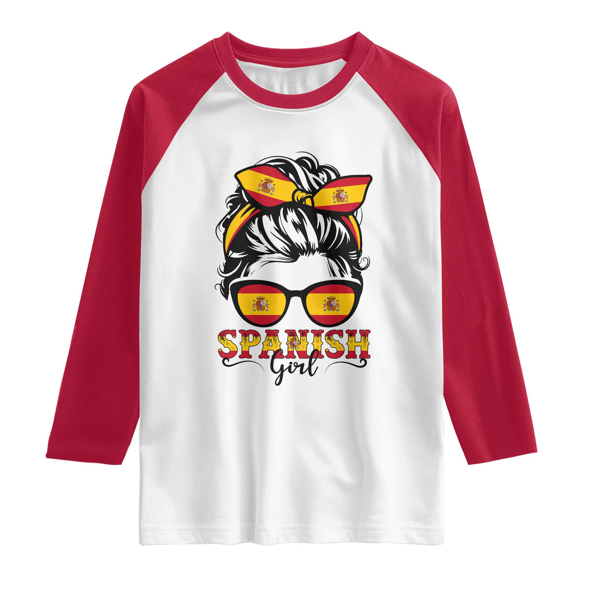 Espana Spain Messy Bun Girl Spanish Flag Raglan Shirt