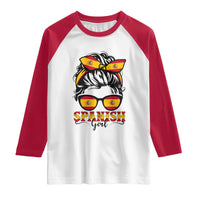 Espana Spain Messy Bun Girl Spanish Flag Raglan Shirt