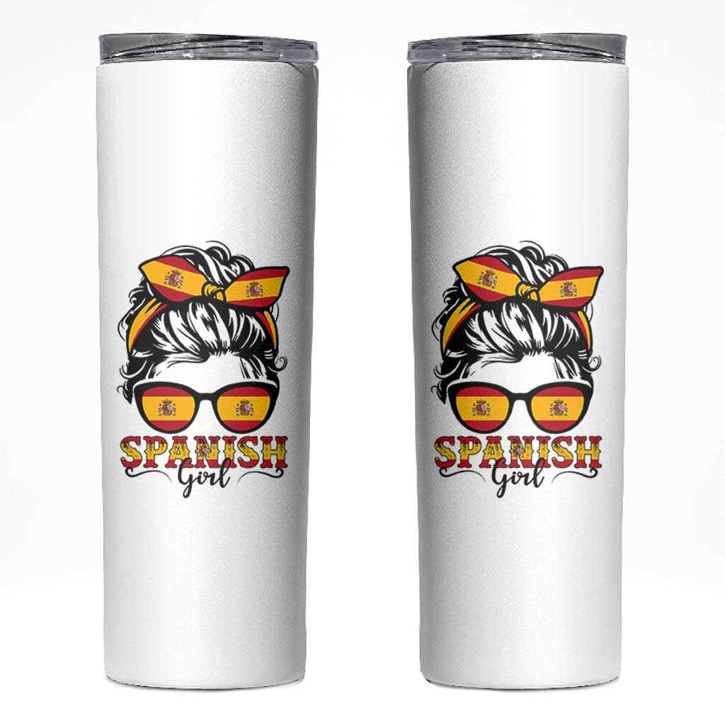 Espana Spain Messy Bun Girl Spanish Flag Skinny Tumbler