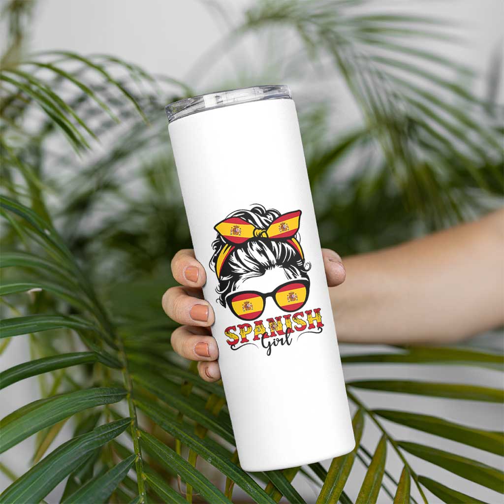 Espana Spain Messy Bun Girl Spanish Flag Skinny Tumbler