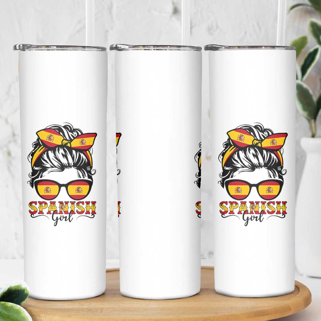 Espana Spain Messy Bun Girl Spanish Flag Skinny Tumbler