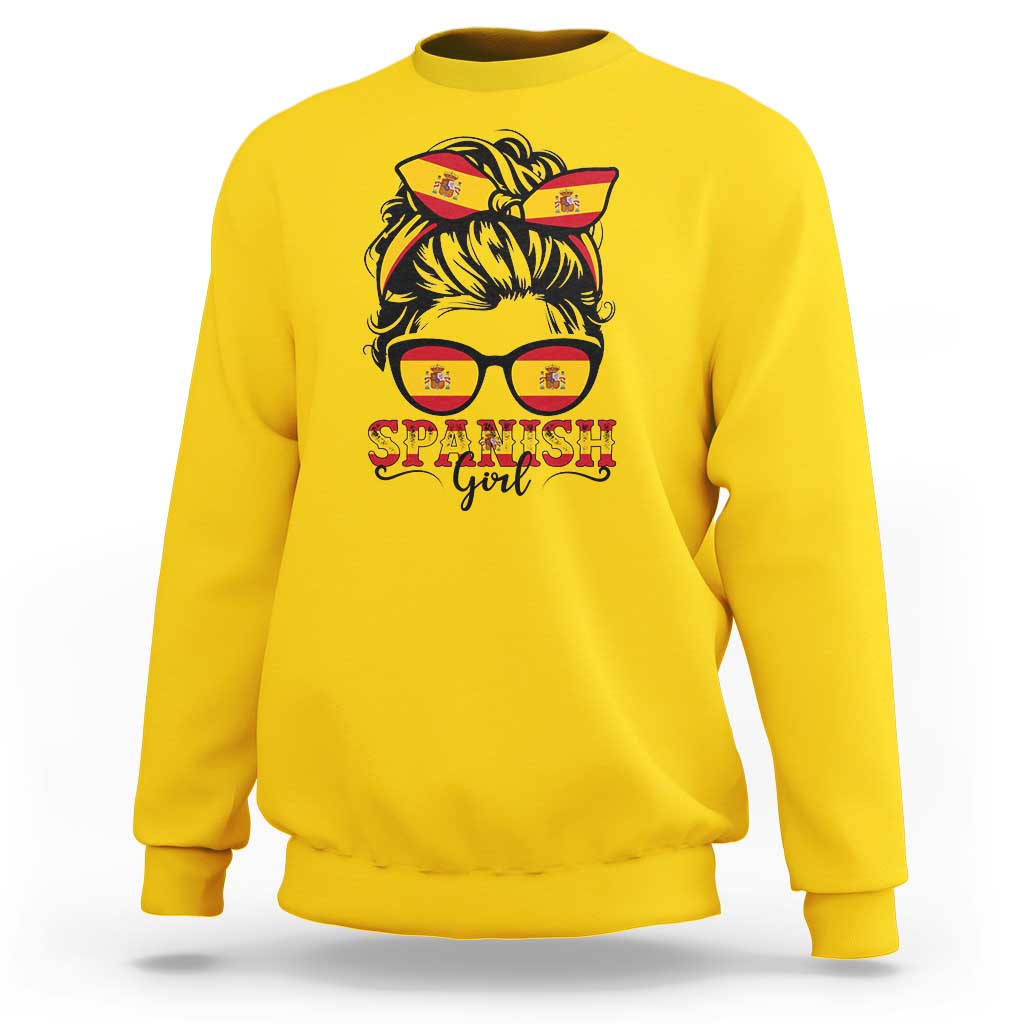 Espana Spain Messy Bun Girl Spanish Flag Sweatshirt