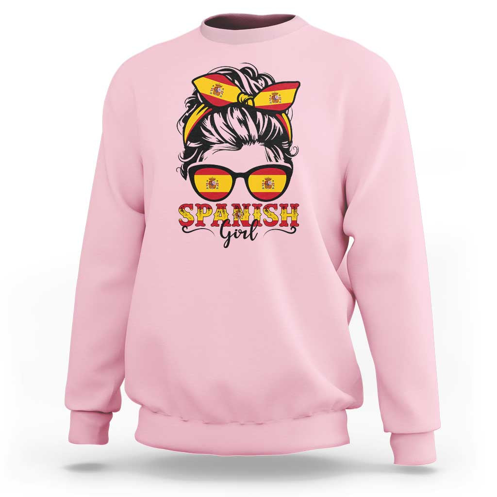 Espana Spain Messy Bun Girl Spanish Flag Sweatshirt