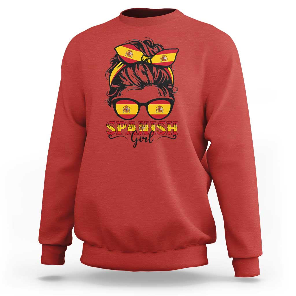 Espana Spain Messy Bun Girl Spanish Flag Sweatshirt