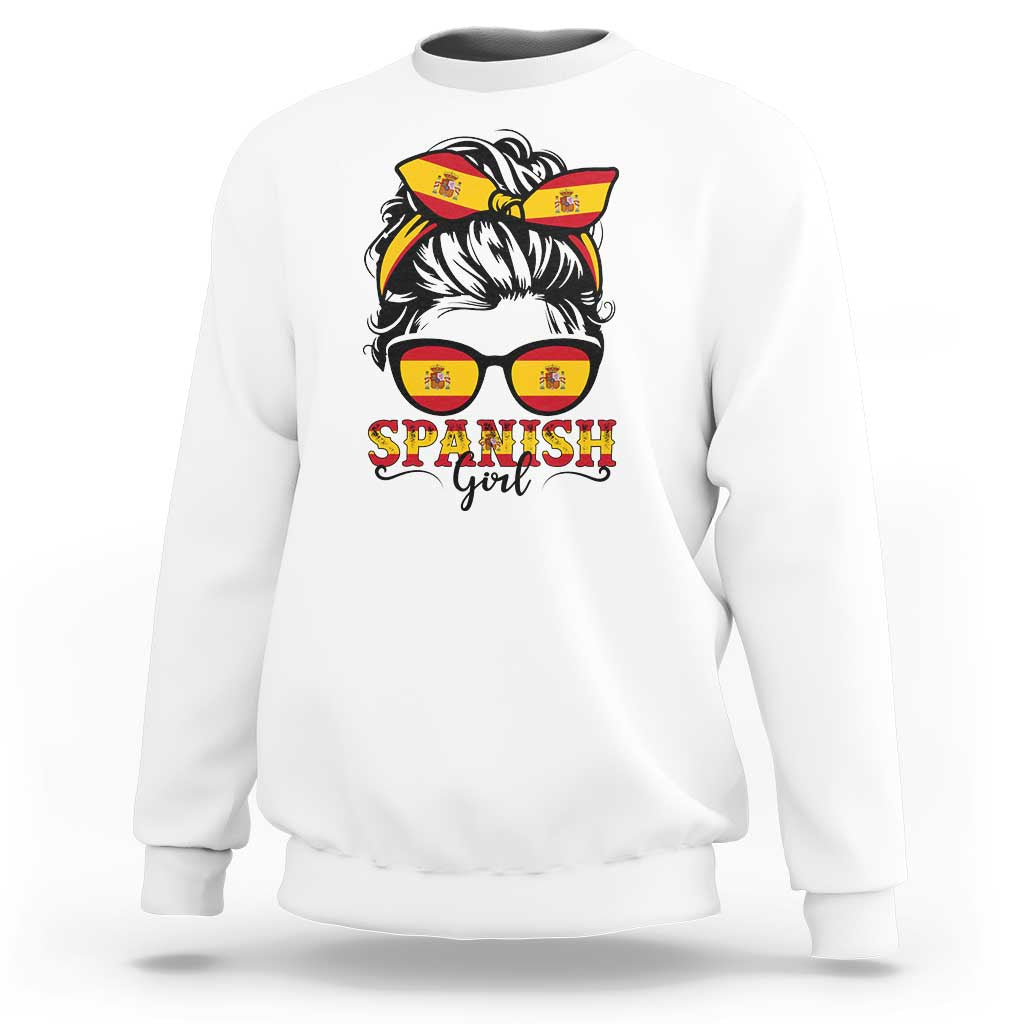 Espana Spain Messy Bun Girl Spanish Flag Sweatshirt