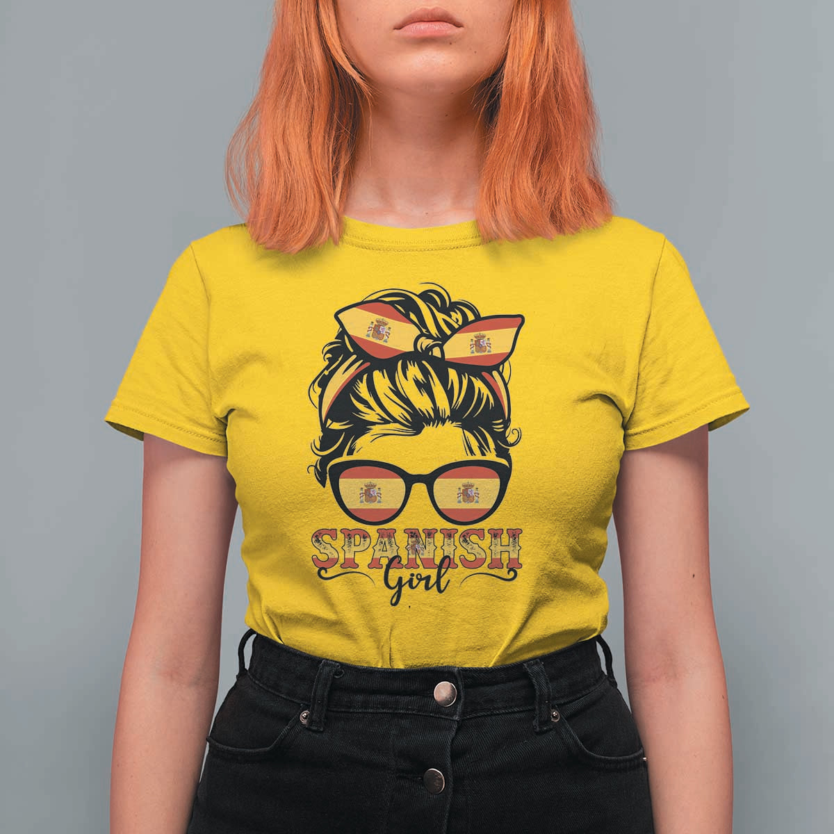 Espana Spain Messy Bun Girl Spanish Flag T Shirt For Women