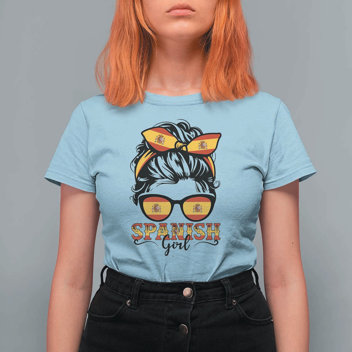 Espana Spain Messy Bun Girl Spanish Flag T Shirt For Women