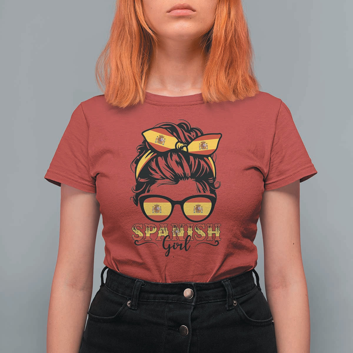Espana Spain Messy Bun Girl Spanish Flag T Shirt For Women