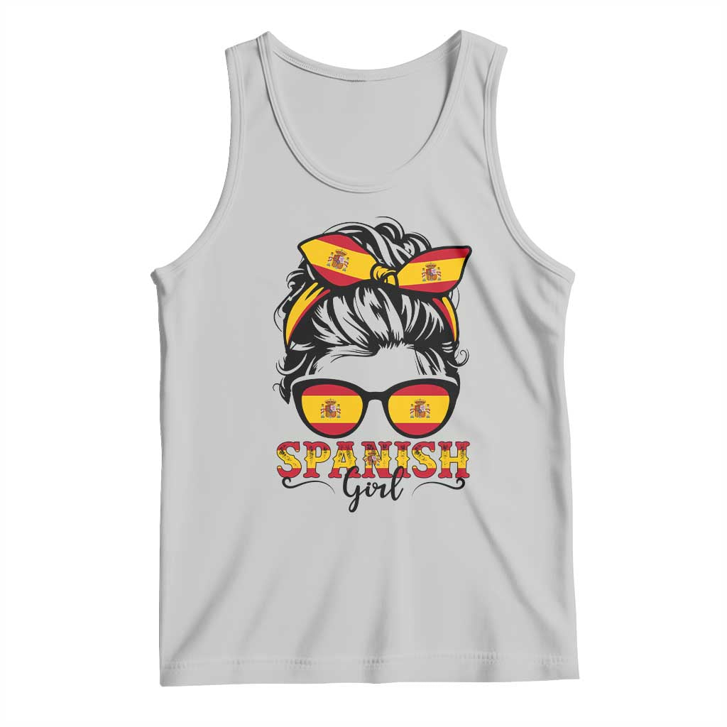 Espana Spain Messy Bun Girl Spanish Flag Tank Top