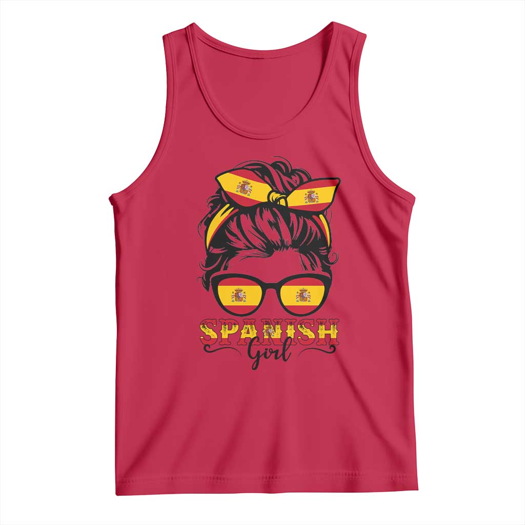 Espana Spain Messy Bun Girl Spanish Flag Tank Top