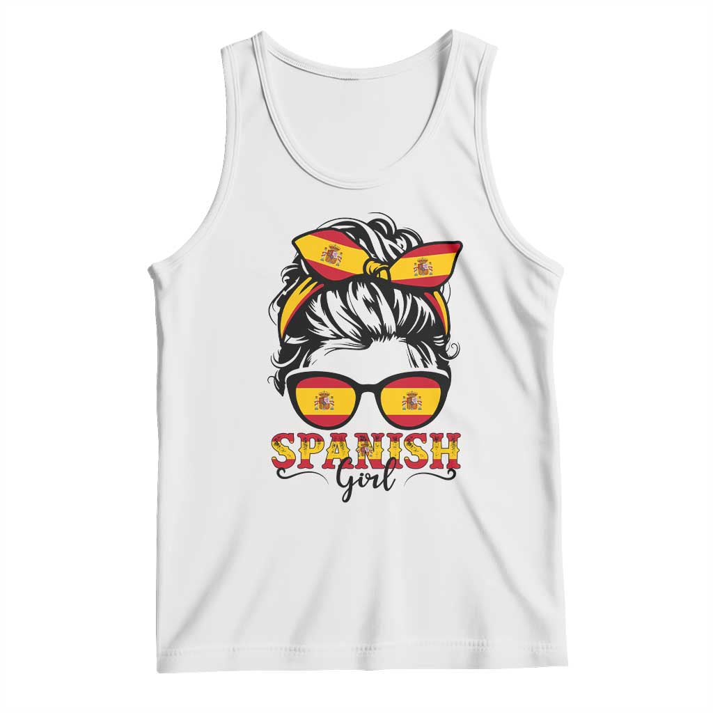 Espana Spain Messy Bun Girl Spanish Flag Tank Top
