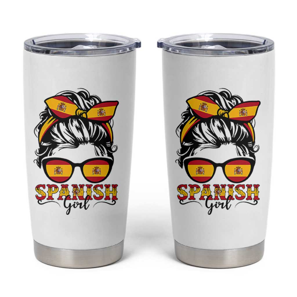 Espana Spain Messy Bun Girl Spanish Flag Tumbler Cup