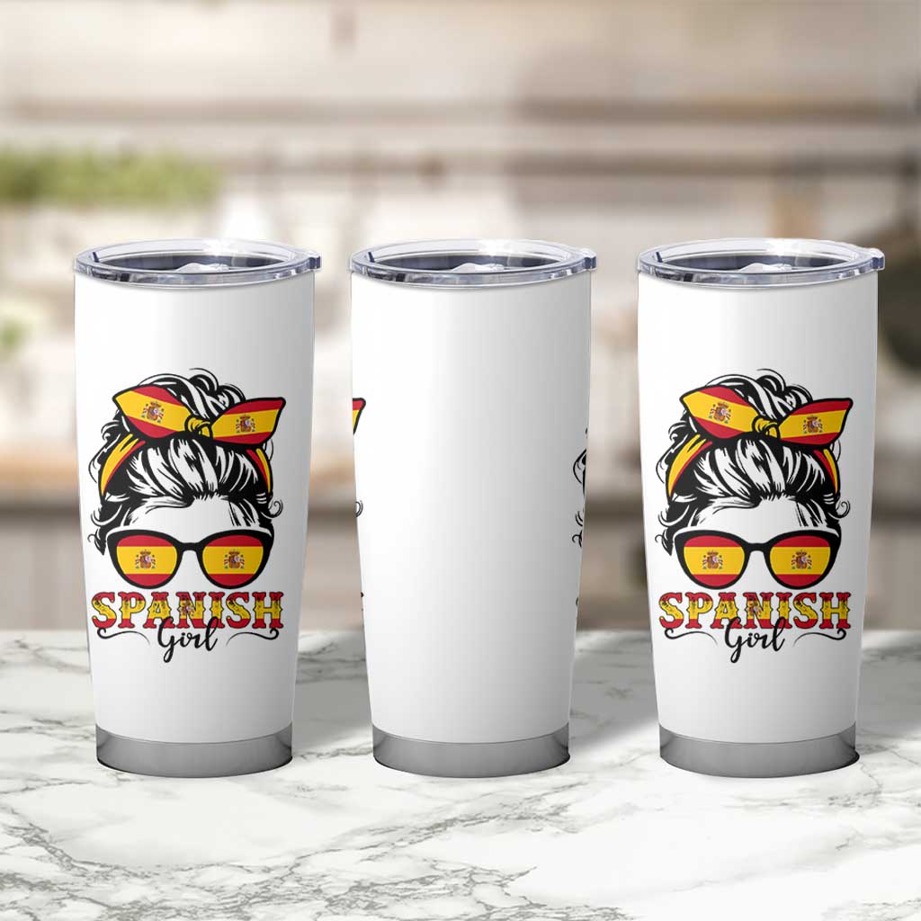 Espana Spain Messy Bun Girl Spanish Flag Tumbler Cup