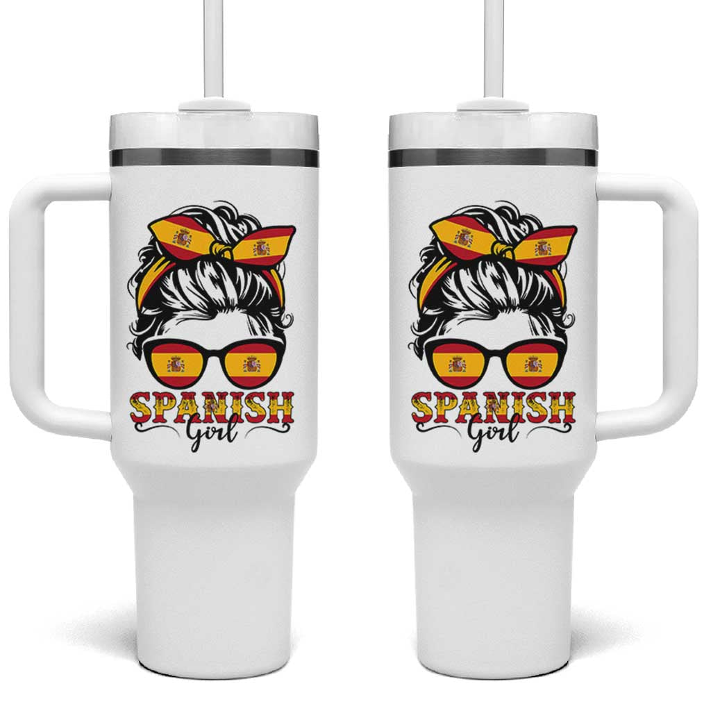 Espana Spain Messy Bun Girl Spanish Flag Tumbler With Handle
