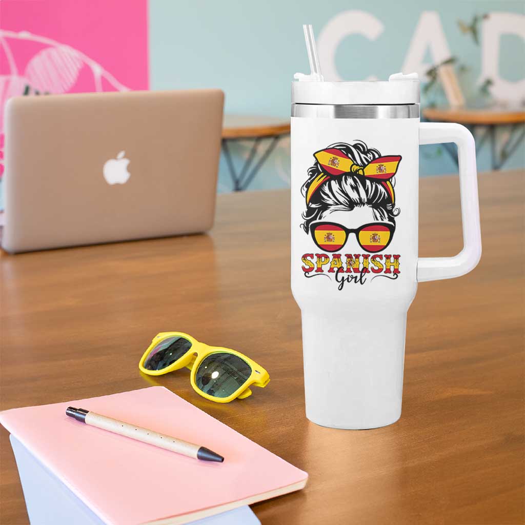 Espana Spain Messy Bun Girl Spanish Flag Tumbler With Handle