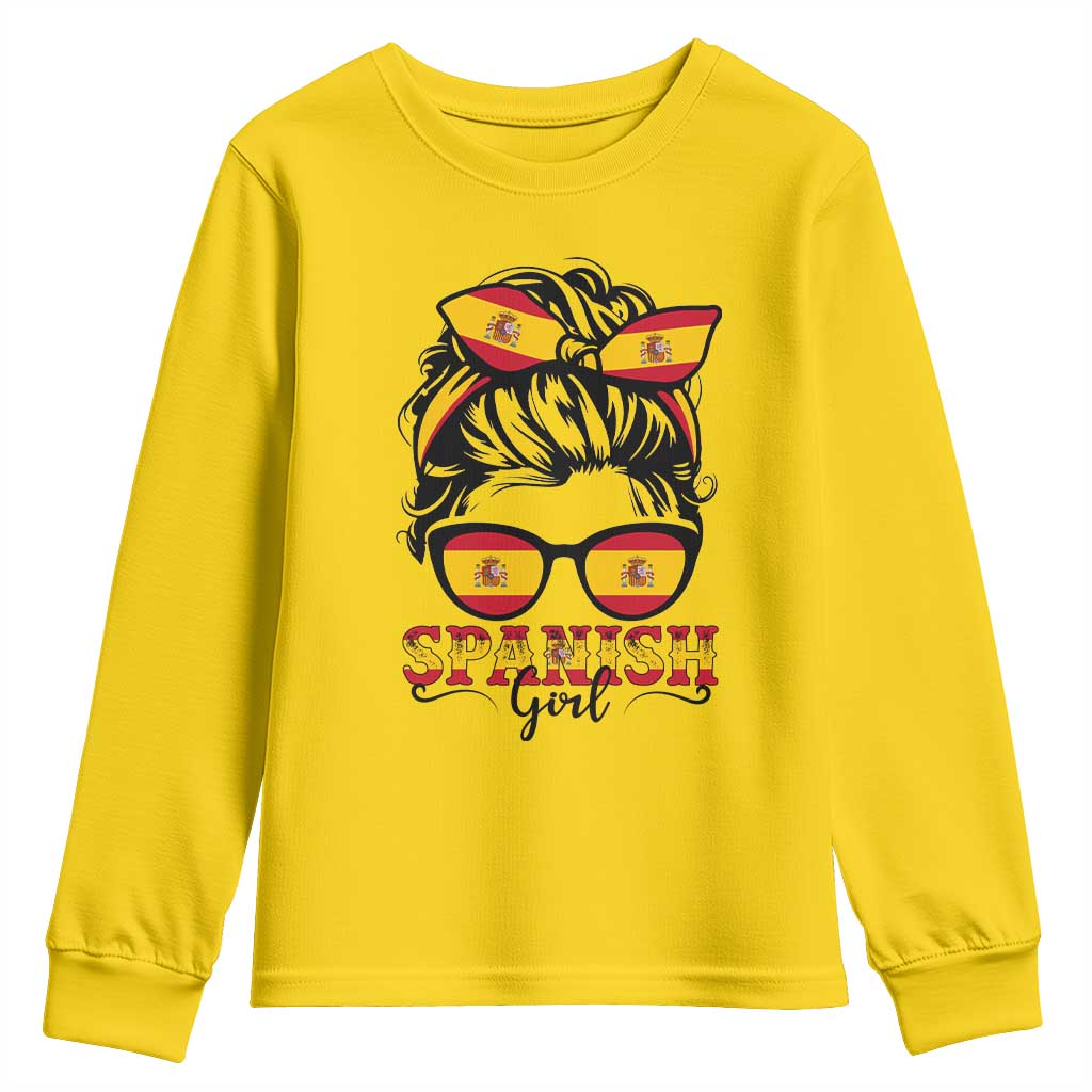 Espana Spain Messy Bun Girl Spanish Flag Youth Sweatshirt