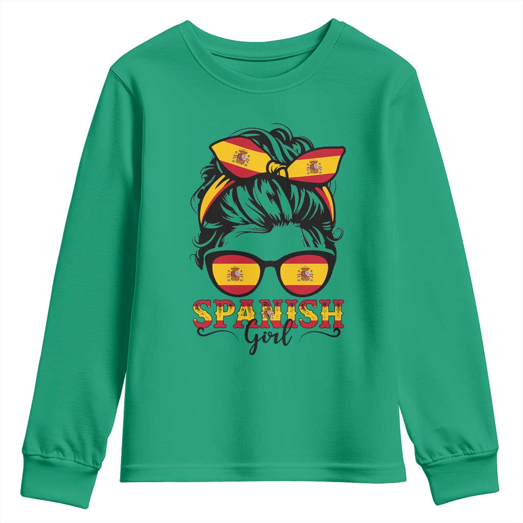 Espana Spain Messy Bun Girl Spanish Flag Youth Sweatshirt