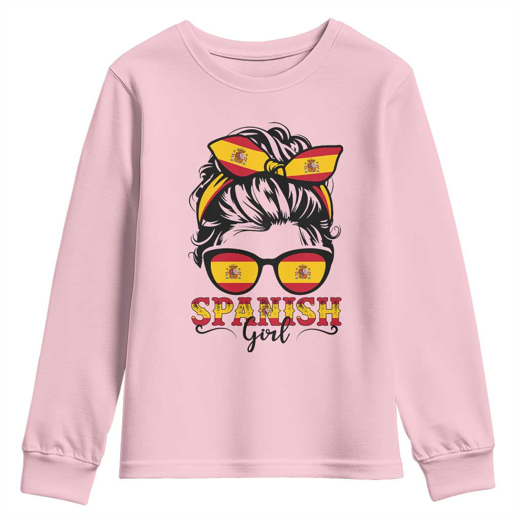 Espana Spain Messy Bun Girl Spanish Flag Youth Sweatshirt