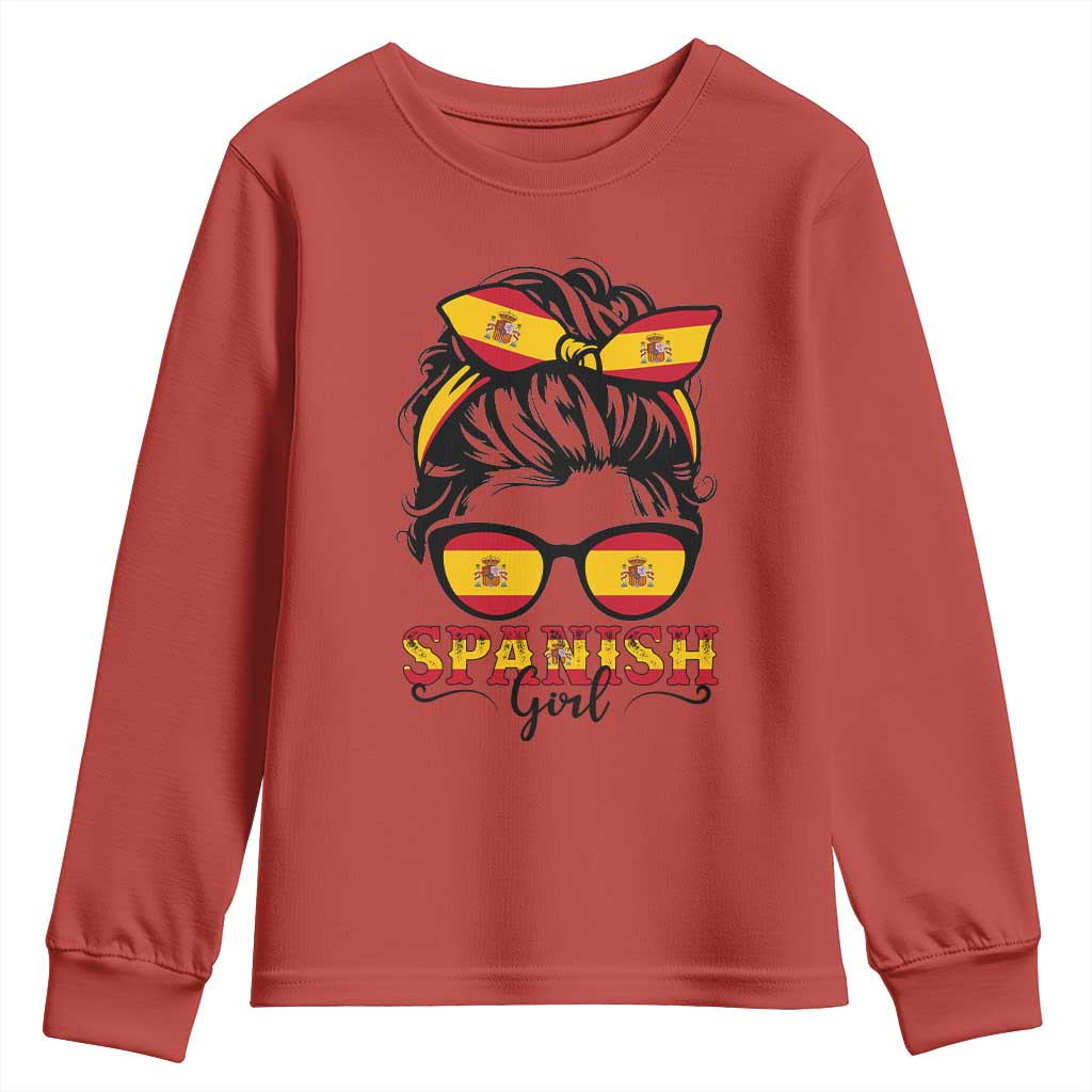 Espana Spain Messy Bun Girl Spanish Flag Youth Sweatshirt