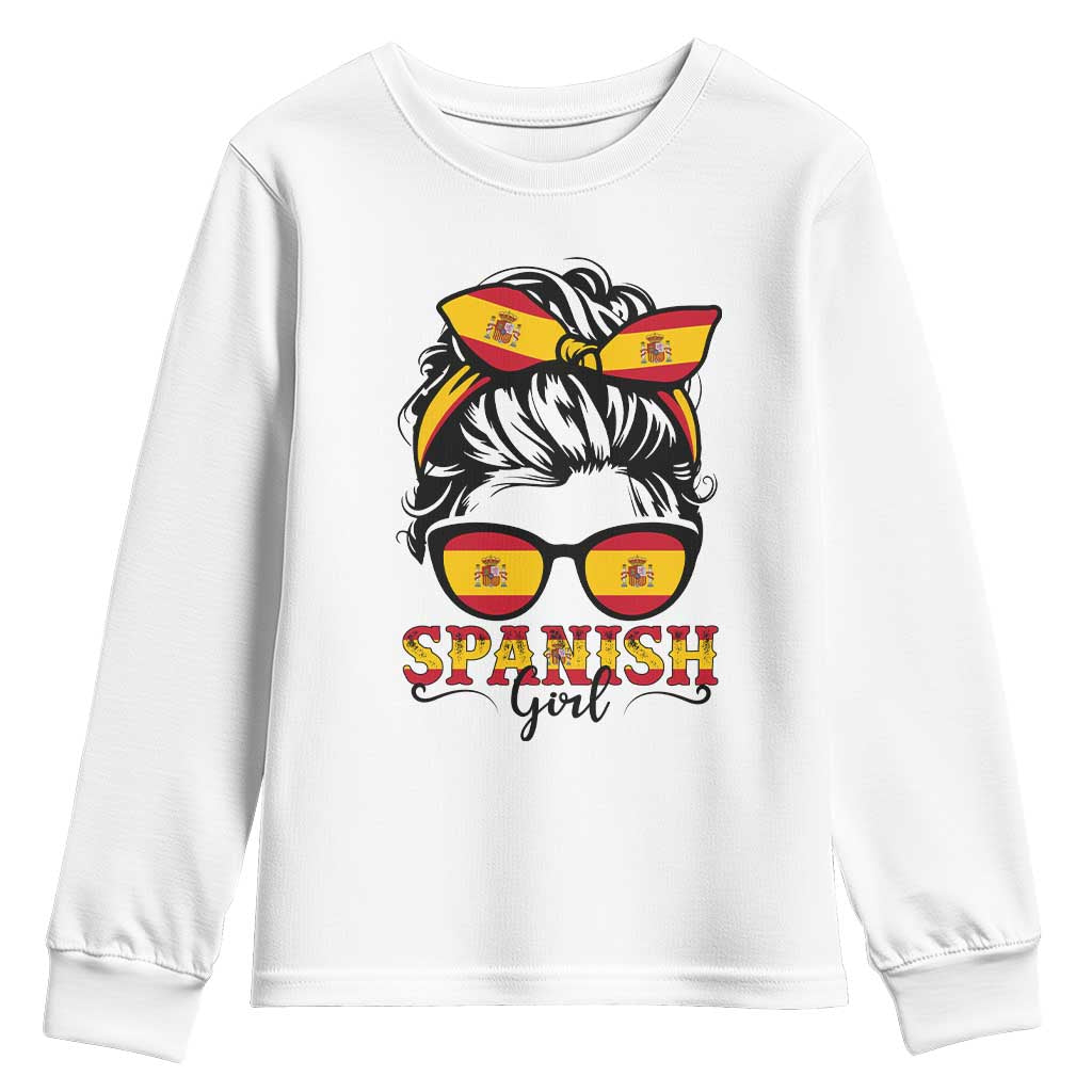 Espana Spain Messy Bun Girl Spanish Flag Youth Sweatshirt