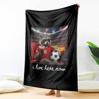 Espana Spain Soccer Football Fan Spanish Flag Throw Blanket Funny Raccoon I Live Here Now