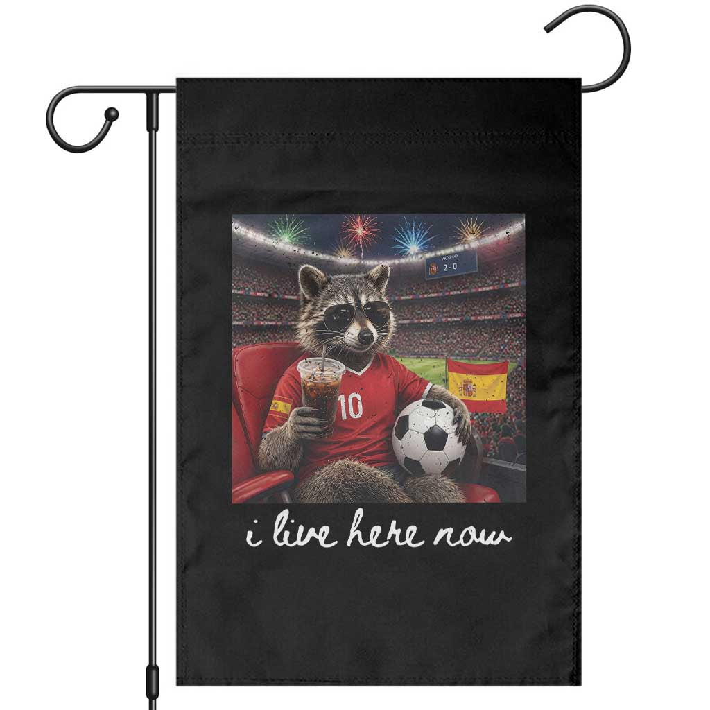Espana Spain Soccer Football Fan Spanish Flag Garden Flag Funny Raccoon I Live Here Now