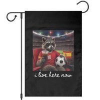 Espana Spain Soccer Football Fan Spanish Flag Garden Flag Funny Raccoon I Live Here Now