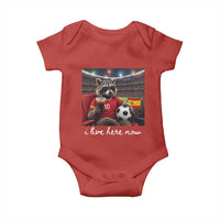 Espana Spain Soccer Football Fan Spanish Flag Baby Onesie Funny Raccoon I Live Here Now