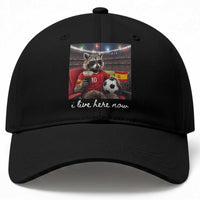 Espana Spain Soccer Football Fan Spanish Flag Baseball Cap Funny Raccoon I Live Here Now