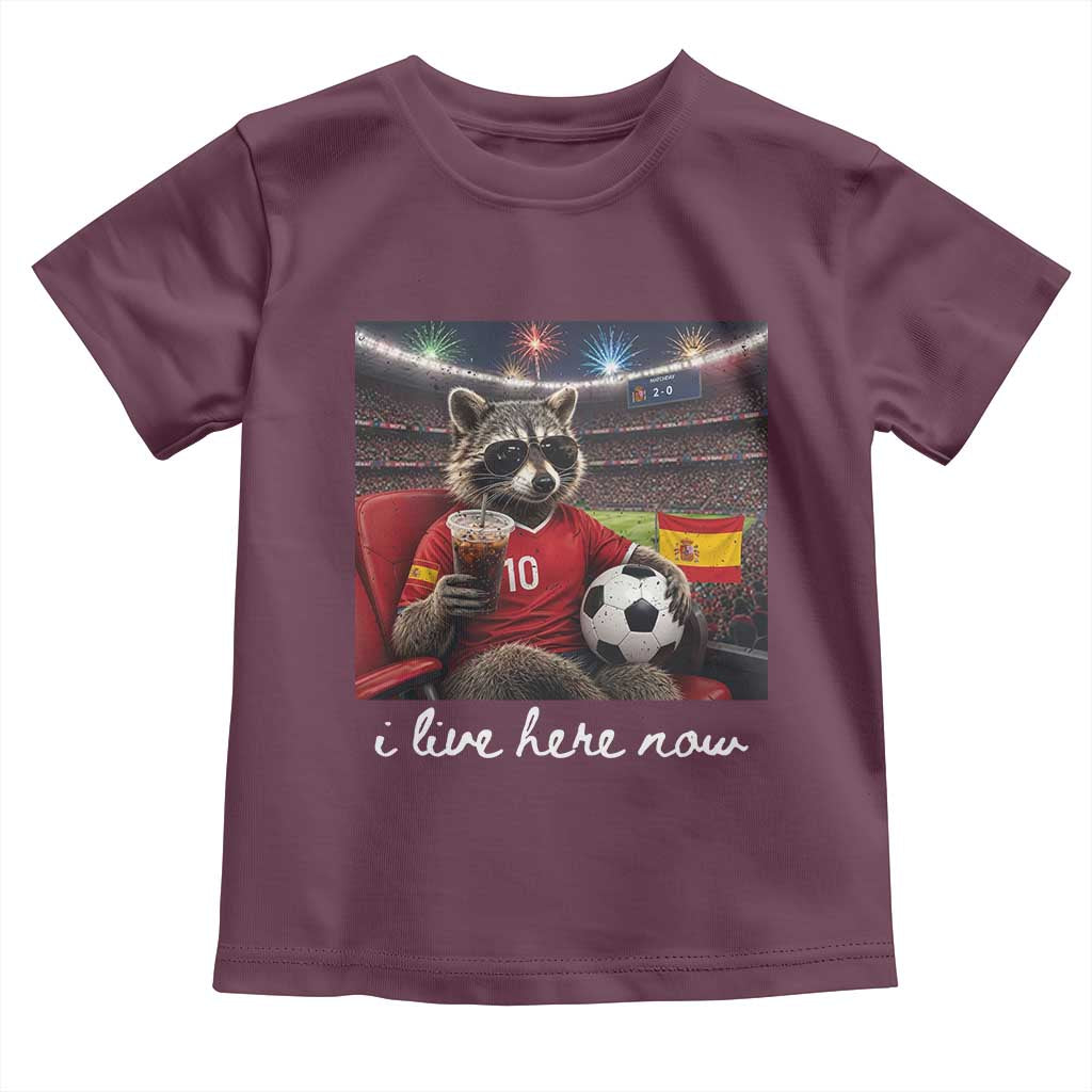 Espana Spain Soccer Football Fan Spanish Flag Toddler T Shirt Funny Raccoon I Live Here Now