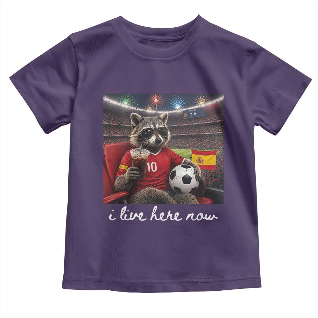 Espana Spain Soccer Football Fan Spanish Flag Toddler T Shirt Funny Raccoon I Live Here Now