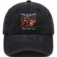 Espana Spain Soccer Football Fan Spanish Flag Washed Cotton Baseball Cap Funny Raccoon I Live Here Now