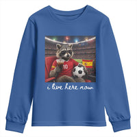 Espana Spain Soccer Football Fan Spanish Flag Youth Sweatshirt Funny Raccoon I Live Here Now