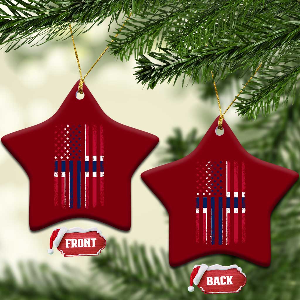 Norwegian Roots Half American Flag USA Norway Pride Ceramic Ornament