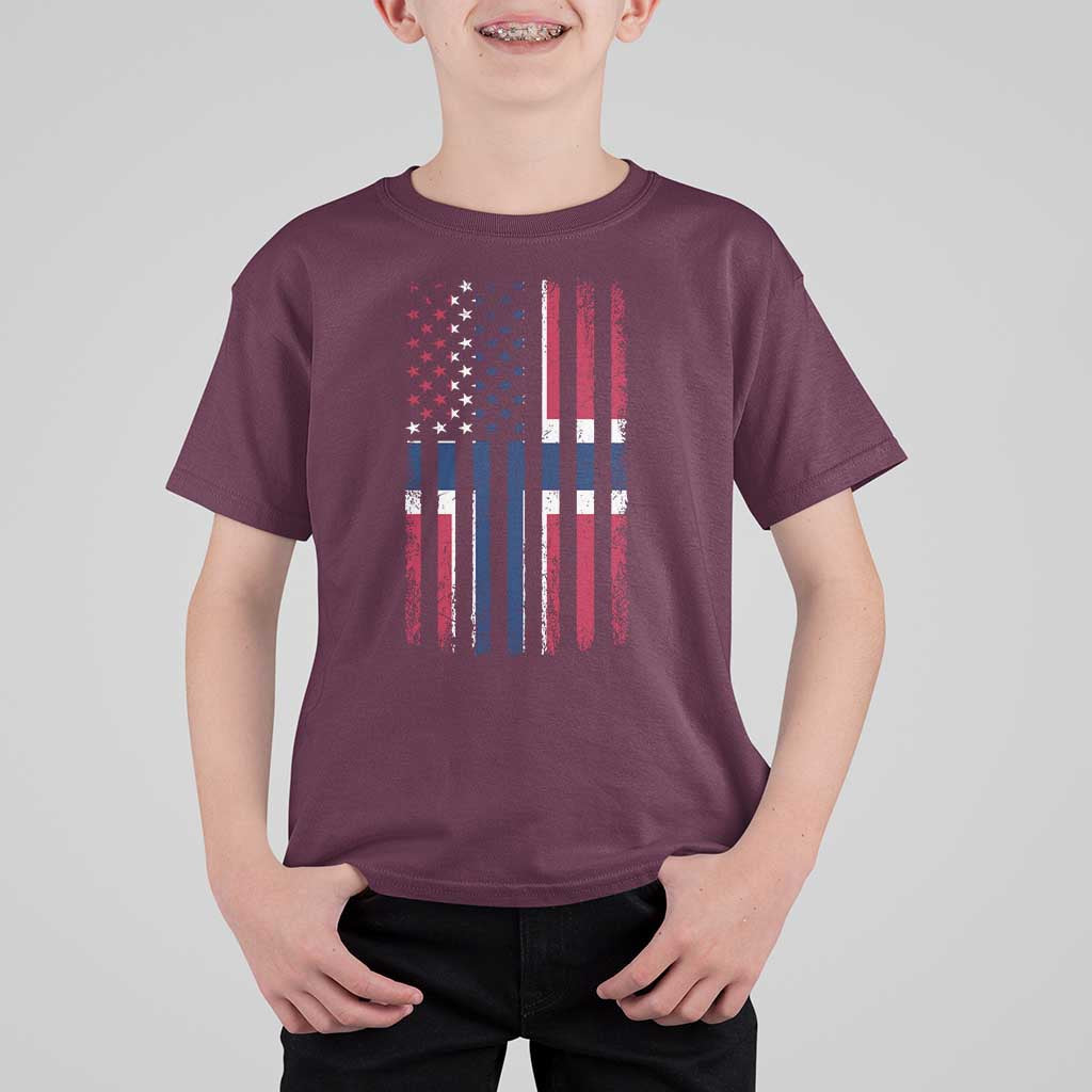 Norwegian Roots Half American Flag USA Norway Pride T Shirt For Kid