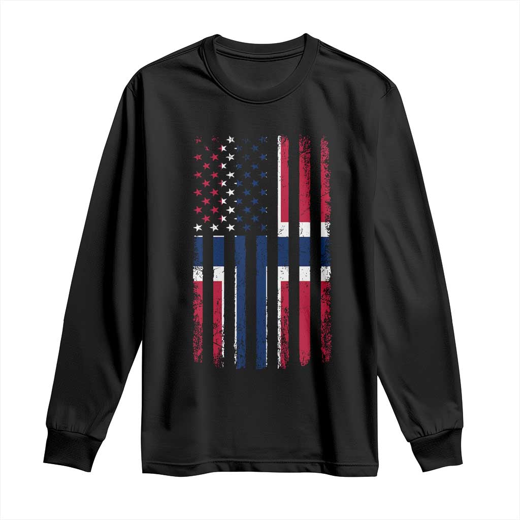 Norwegian Roots Half American Flag USA Norway Pride Long Sleeve Shirt
