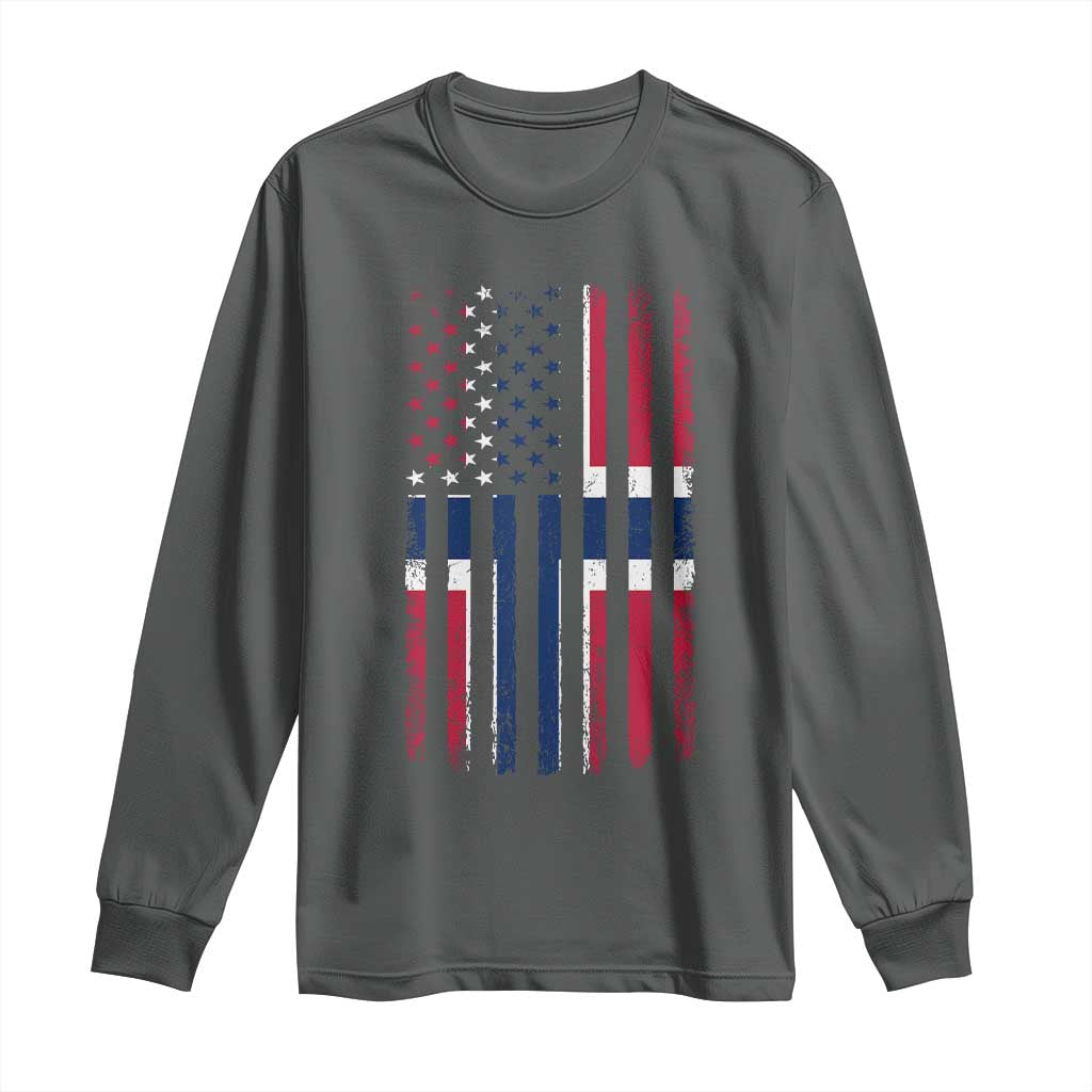 Norwegian Roots Half American Flag USA Norway Pride Long Sleeve Shirt