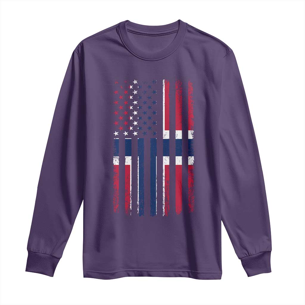 Norwegian Roots Half American Flag USA Norway Pride Long Sleeve Shirt