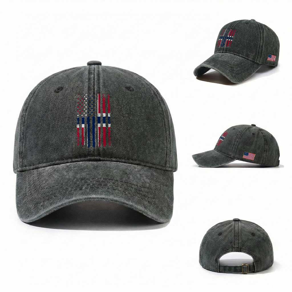 Norwegian Roots Half American Flag USA Norway Pride Washed Cotton Baseball Cap