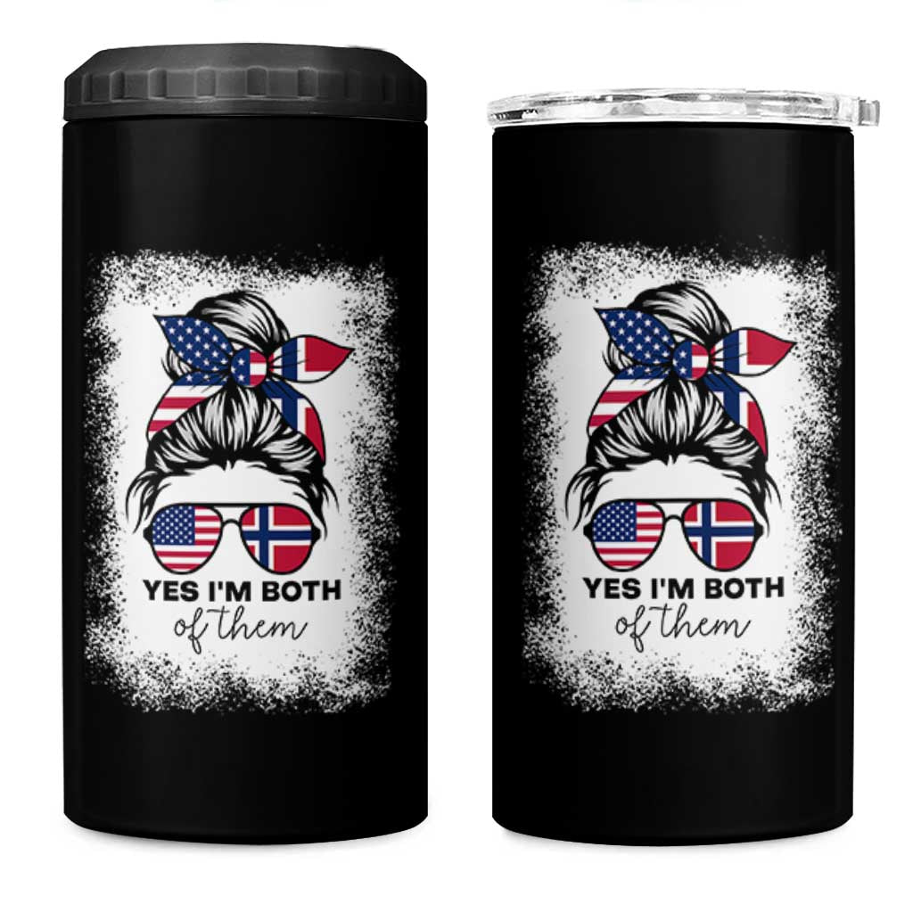 Yes I'm Both of Them Half Norwegian American 4 in 1 Can Cooler Tumbler
