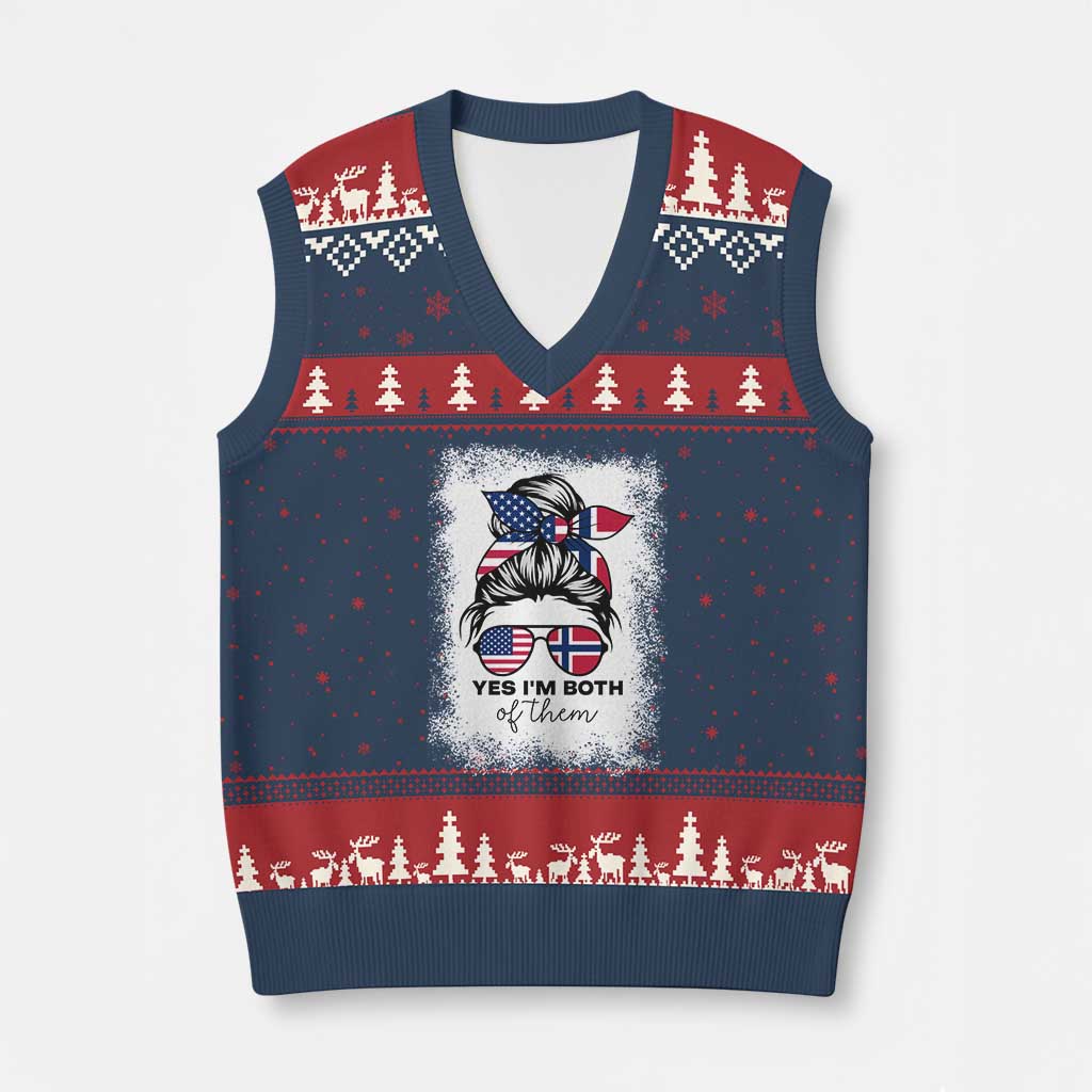 Yes I'm Both of Them Half Norwegian American V-Neck Knit Sweater Vest