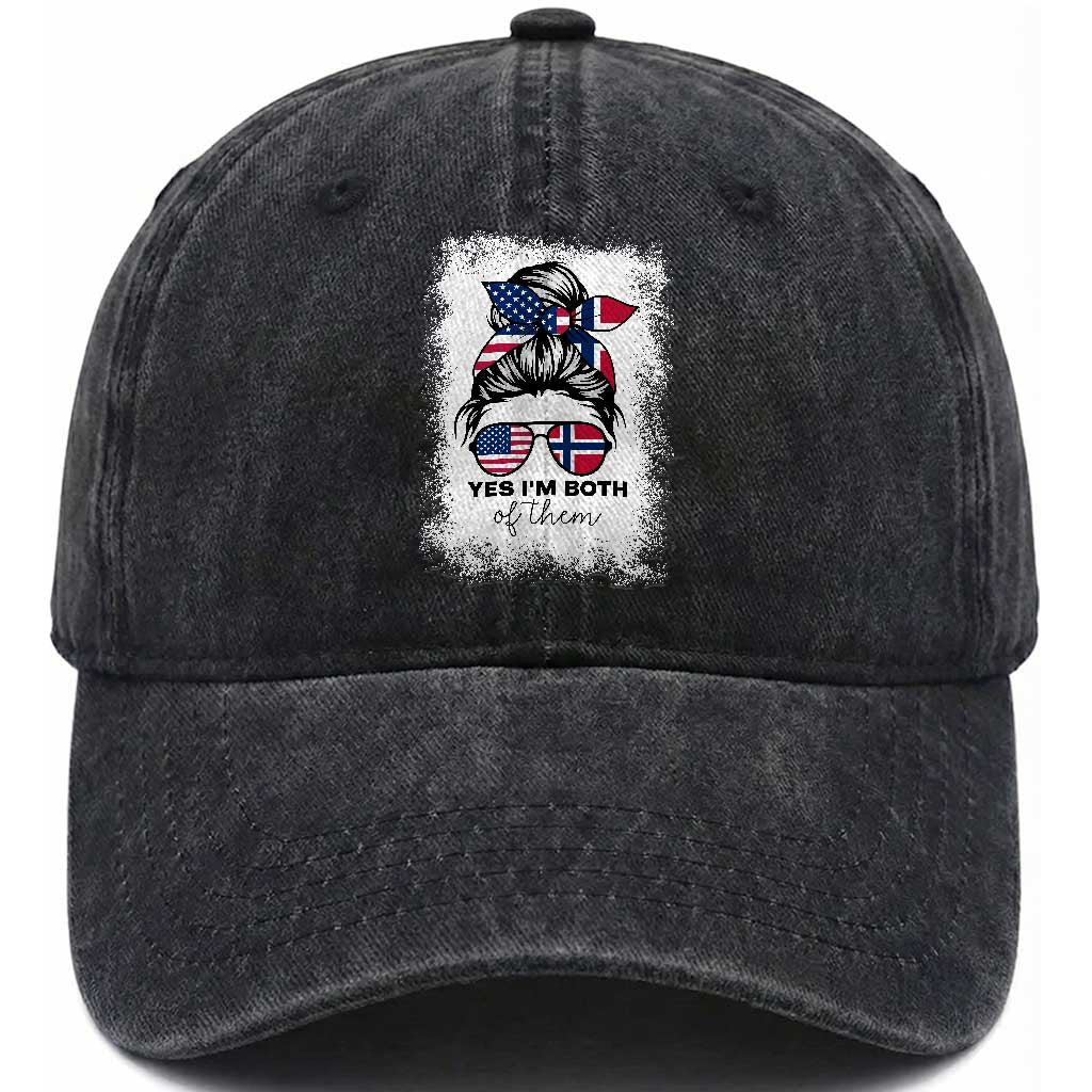 Yes I'm Both of Them Half Norwegian American Washed Cotton Baseball Cap