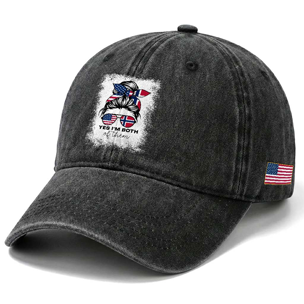 Yes I'm Both of Them Half Norwegian American Washed Cotton Baseball Cap