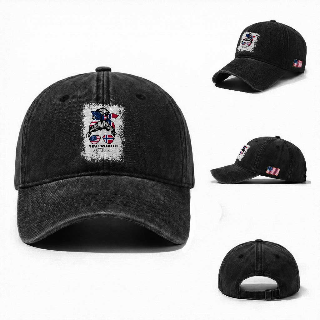 Yes I'm Both of Them Half Norwegian American Washed Cotton Baseball Cap