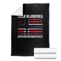 Made in America with Norwegian Parts Throw Blanket Half American Flag USA Norway Pride